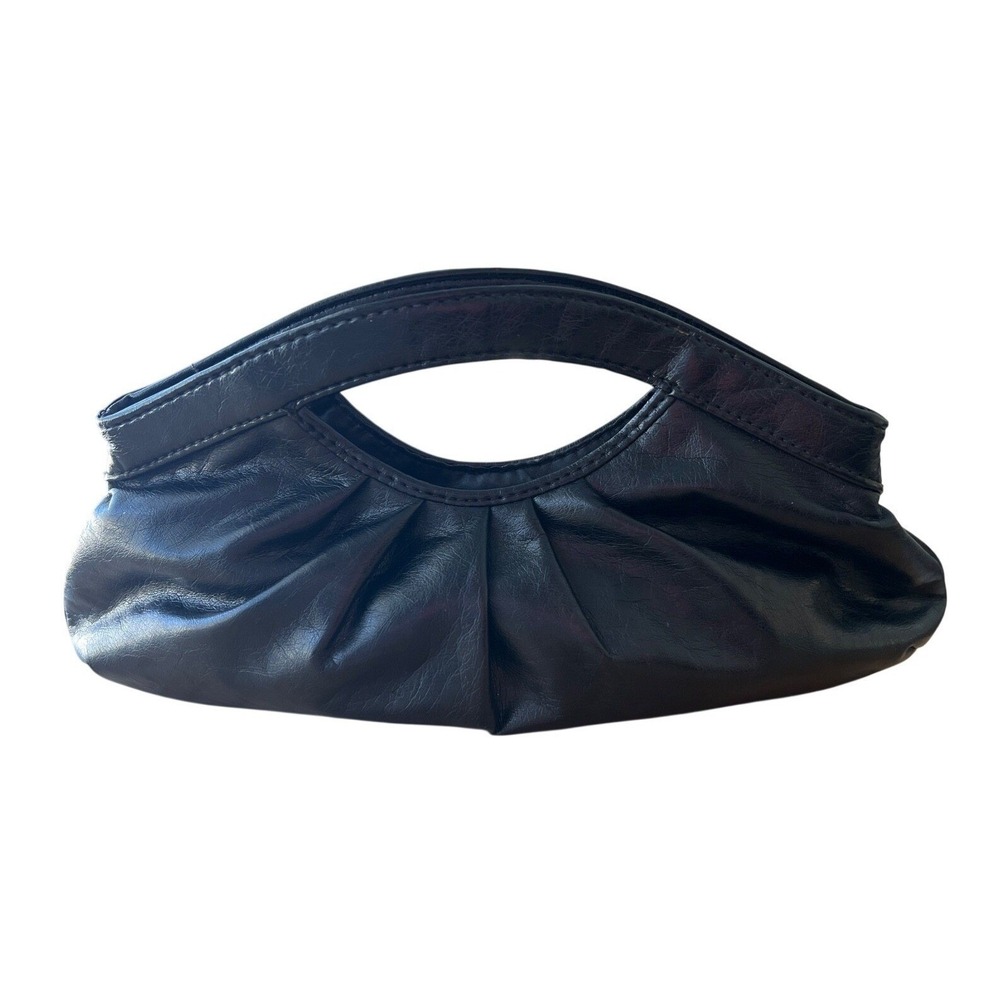 Vegan Leather Cutout Handle Clutch Bag Purse Minimalist Black Club Social Party